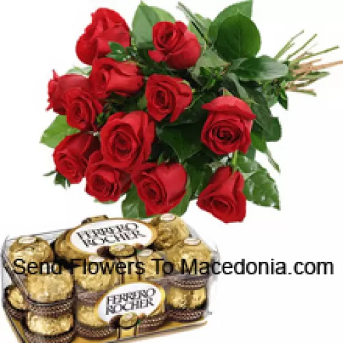 Bunch Of 11 Red Roses With Seasonal Fillers Accompanied With A Box Of 16 Pcs Ferrero Rochers