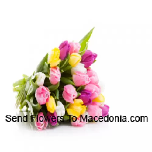 A Beautiful Hand Bunch Of Mixed Colored Tulips With Seasonal Fillers - Please Note That In Case Of Non-Availability Of Certain Seasonal Flowers The Same Will Be Substituted With Other Flowers Of Same Value