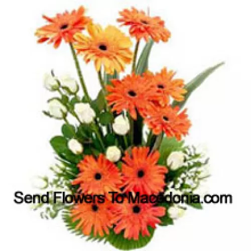 Basket Of White Roses And Gerberas