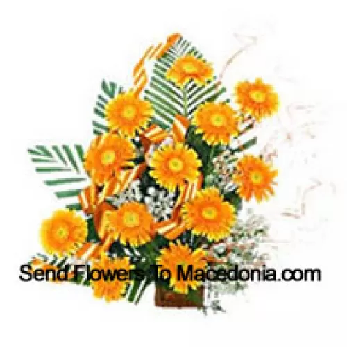 Basket Of 11 Yellow Colored Gerberas With Fillers
