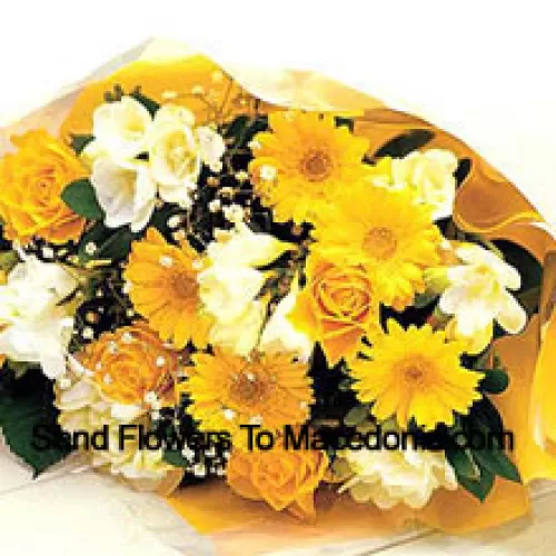 Bunch Of 7 Yellow Daisies With 7 Yellow Roses
