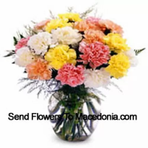 11 Mixed Colored Carnations In A Vase
