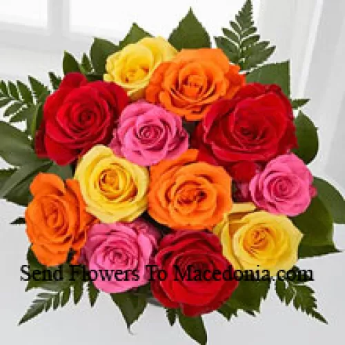 Bouquet de 11 Roses de Couleurs Mélangées