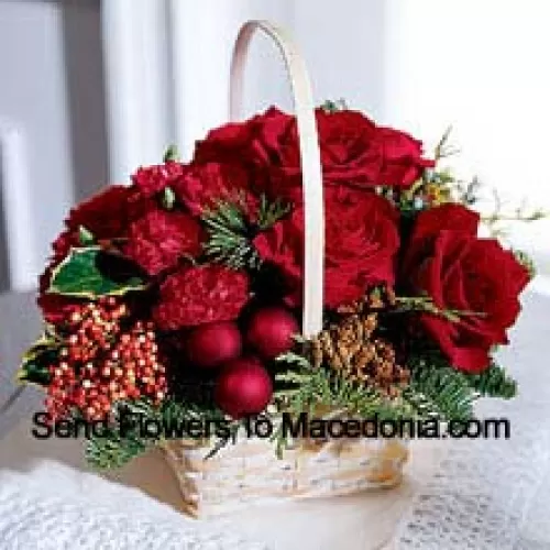 What better gift for a rose lover than this seasonal arrangement of roses and Christmas greens. A tasteful gift with a holiday flair. (Please Note That We Reserve The Right To Substitute Any Product With A Suitable Product Of Equal Value In Case Of Non-Availability Of A Certain Product)